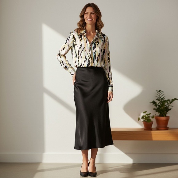 St. John Tops - Vintage St. John Silk Multi Color Abstract Striped Mod Dagger Collar Blouse 12